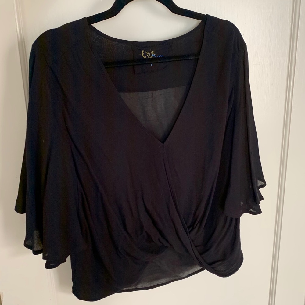 Planet Blue Blue Life Black Flowy Top